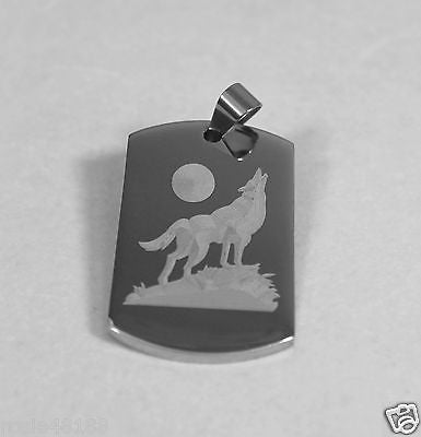 WOLF HOWLING AT THE MOON SOLID STAINLESS STEEL DOG TAG NECKLACE PENDANT - Samstagsandmore