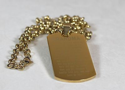 GRANDMA MESSAGE SPECIAL NECKLACE POEM DOG TAG STAINLESS STEEL GOLD PLATED IPG - Samstagsandmore