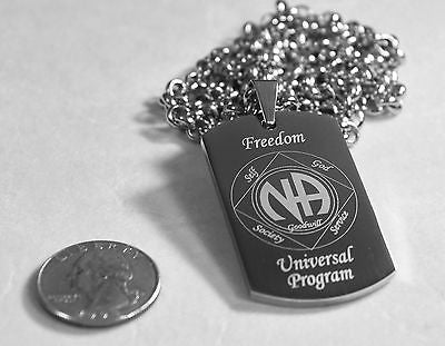 SOLID STAINLESS STEEL NARCOTICS ANONOMOUS SPECIAL RECOVERY PENDANT DOG TAG - Samstagsandmore