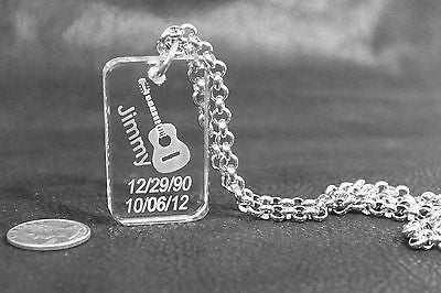 SAND BLASTED PERSONALIZE GUITAR CRYSTAL DOG TAG NECKLACE MEMORIAL GIFT - Samstagsandmore