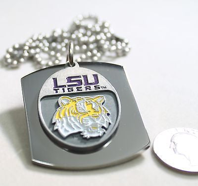LSU  X LARGE  DOG TAG STAINLESS STEEL NECKLACE LOGO FREE ENGRAVE - Samstagsandmore