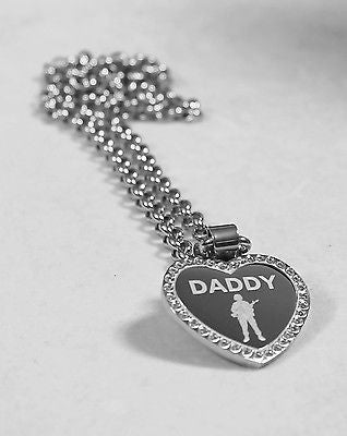 CZ BLING SOLID STAINLESS STEEL HEART DADDY DAD SISTER BROTHER  MOM FREE ENGRAVE - Samstagsandmore