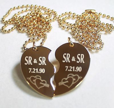 GOLD TONE IPG PERSONALIZED SPLIT HEART ARROW  NECKLACE SET STAINLESS STEEL - Samstagsandmore