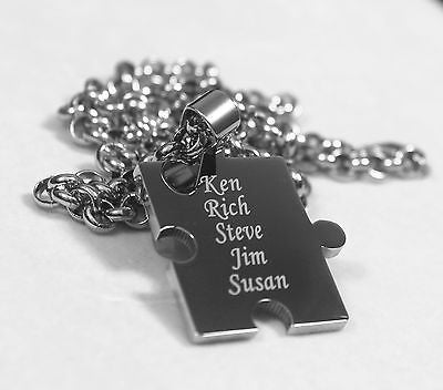 FAMILY PUZZLE PIECE X 4 TAGS ,NAMES, SOLID STAINLESS STEEL ROLO  CHAIN NECKLACE - Samstagsandmore