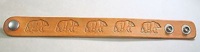 Bear image hand stamped and stained leather bracelet adjustable - Samstagsandmore