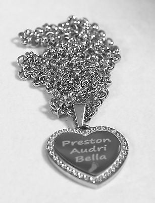 CZ STAINLESS STEEL HEART NAMES, GRANDMA, BABY FOOTPRINT, FREE ENGRAVE - Samstagsandmore