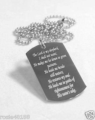 PSALM 23 VALLEY OF DEATH MEMORIAL DOG TAG NECKLACE  SOLID STAINLESS STEEL 2 SIDE - Samstagsandmore