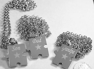 SON DAD GRANDPA PUZZLE PIECE SOLID STAINLESS STEEL ROLO  CHAIN NECKLACE - Samstagsandmore