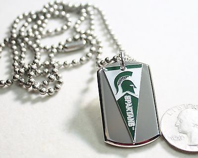 MICHIGAN STATE SPARTANS PENNANT STAINLESS STEEL DOG TAG NECKLACE  3D BALL CHAIN - Samstagsandmore
