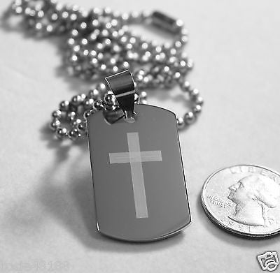 SERENITY  PRAYER  CROSS 3D SMALLER STAINLESS STEEL HIGH SHINE DOG TAG NECKLACE - Samstagsandmore