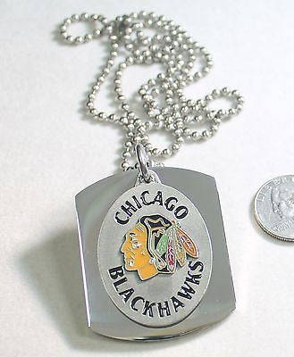 Chicago Blackhawks NHL pendant X large dog tag stainless steel necklace logo - Samstagsandmore