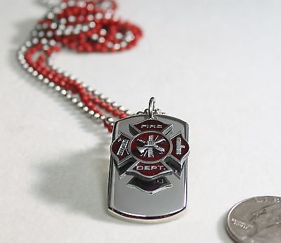 FIRE FIGHTER MALTESE CROSS CHARM 3D SOLID STAINLESS DOG TAG NECKLACE STAINLESS - Samstagsandmore