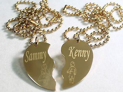 IPG STAINLESS STEEL GOLD SPLIT HEART NECKLACE GIRL BOY  FREE ENGRAVE - Samstagsandmore