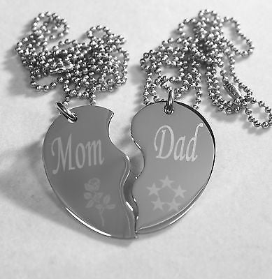 SPLIT HEART MOM DAD  DOG  TAG STAINLESS STEEL  NECKLACE PENDANTS - Samstagsandmore