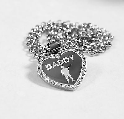 CZ BLING SOLID STAINLESS STEEL HEART DADDY DAD SISTER BROTHER  MOM FREE ENGRAVE - Samstagsandmore