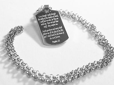 PSALM 23  THICK  NECKLACE  DOG TAG STAINLESS STEEL ROLO CHAIN PRAYER MEMORIAL - Samstagsandmore