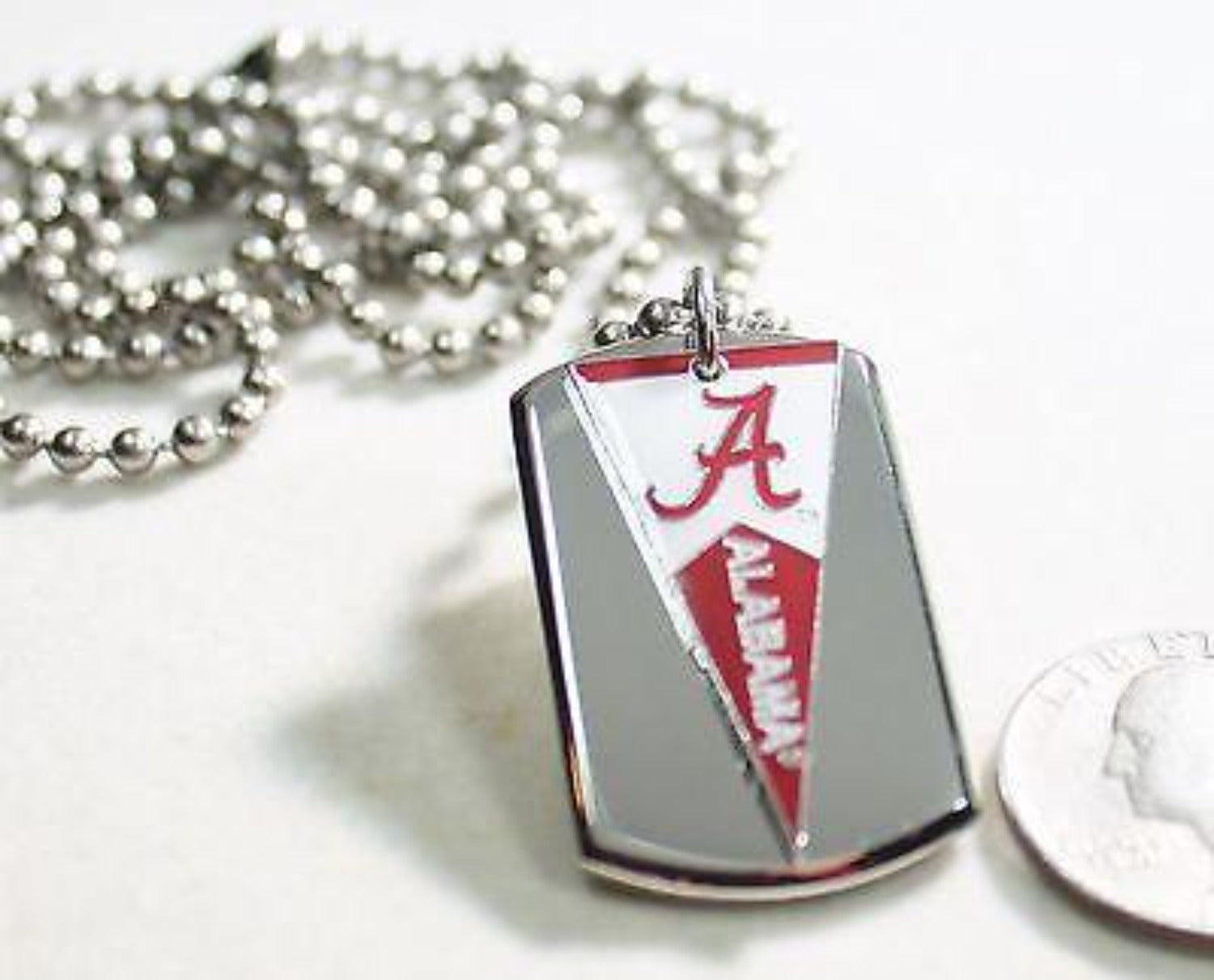 ALABAMA CRIMSON TIDE PENNANT STAINLESS STEEL DOG TAG NECKLACE  3D BALL CHAIN - Samstagsandmore