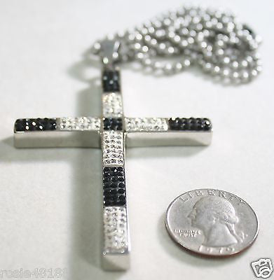 HIP HOP CZ BLING BLACK CLEAR WHITE STAINLESS STEEL CROSS AND RHODIUM - Samstagsandmore