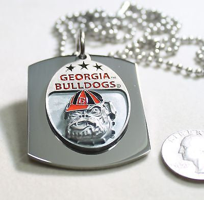 GEORGIA BULLDOGS  X LARGE  DOG TAG STAINLESS STEEL NECKLACE LOGO FREE ENGRAVE - Samstagsandmore