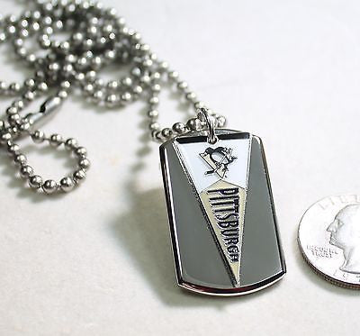 Pittsburgh Penguins NHL pennant stainless steel dog tag necklace 3D ball chain - Samstagsandmore