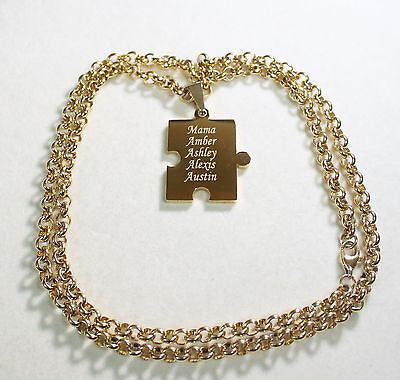 FAMILY PUZZLE PIECE,NAMES, IPG GOLD SOLID STAINLESS STEEL ROLO  CHAIN NECKLACE - Samstagsandmore