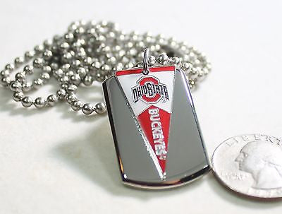 OHIO STATE BUCKEYES PENNANT STAINLESS STEEL DOG TAG NECKLACE  3D BALL CHAIN - Samstagsandmore