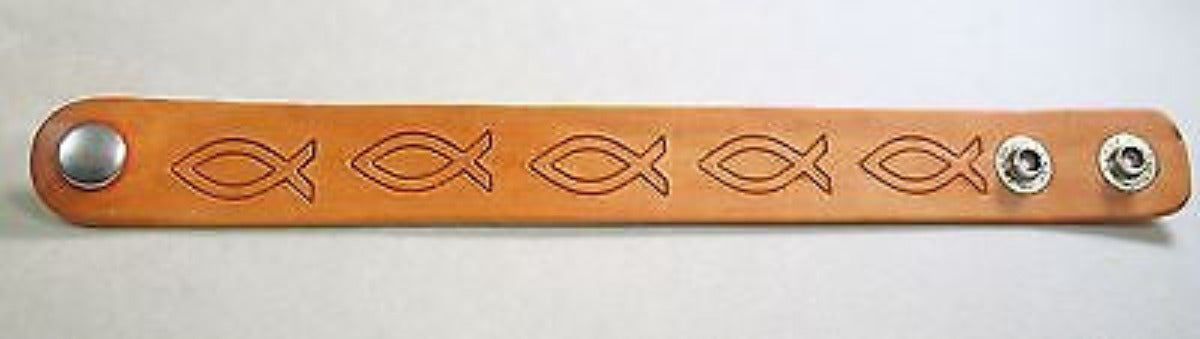 Christian Jesus fish hand stamped and stained leather bracelet - Samstagsandmore