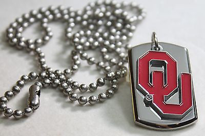 SOLID STAINLESS STEEL 3D TAG OKLAHOMA UNIVERSITY TAG NECKLACE PENDANT - Samstagsandmore