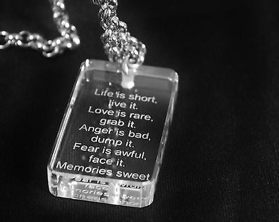 MOTIVATIONAL SAND BLASTED THICK CRYSTAL DOG TAG AND STAINLESS STEEL NECKLACE - Samstagsandmore
