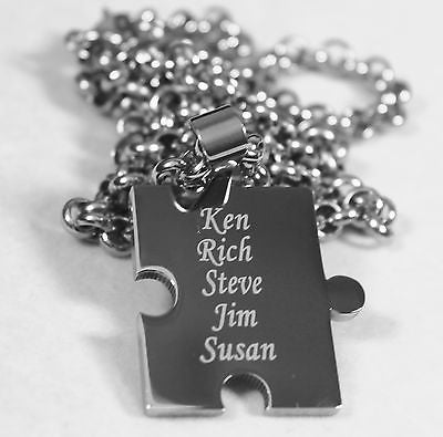 FAMILY PUZZLE PIECE X 4 TAGS ,NAMES, SOLID STAINLESS STEEL ROLO  CHAIN NECKLACE - Samstagsandmore