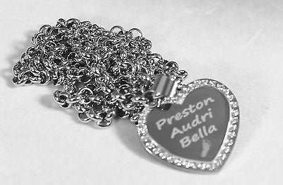 CZ STAINLESS STEEL HEART NAMES, GRANDMA, BABY FOOTPRINT, FREE ENGRAVE - Samstagsandmore