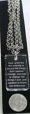 SERENITY PRAYER CRYSTAL DOG TAG NECKLACE STAINLESS STEEL ROLO NECKLACE - Samstagsandmore