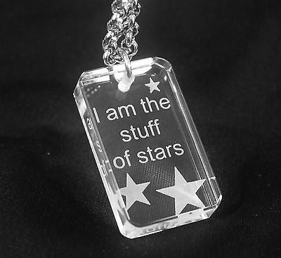 MOTIVATIONAL STAR SAND BLASTED THICK CRYSTAL DOG TAG & STAINLESS STEEL NECKLACE - Samstagsandmore