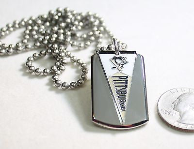 PITTSBURGH PENGUINS NHL PENNANT STAINLESS STEEL DOG TAG NECKLACE  3D BALL CHAIN - Samstagsandmore