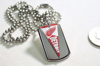 DETROIT RED WINGS NHL PENNANT STAINLESS STEEL DOG TAG NECKLACE  3D BALL CHAIN - Samstagsandmore