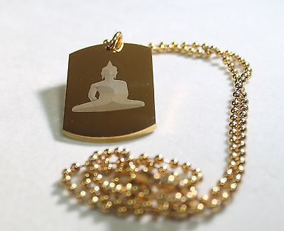 Buddha image thick stainless steel dog tag gold color IPG ball chain - Samstagsandmore