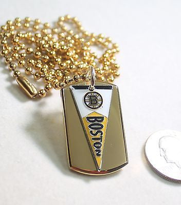 Boston Bruins NHL IPG pennant stainless steel dog tag necklace 3D ball chain - Samstagsandmore