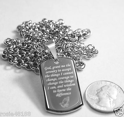 SERENITY  PRAYER  CROSS 3D SMALLER STAINLESS STEEL HIGH SHINE DOG TAG NECKLACE - Samstagsandmore