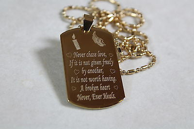 GOLD PLATED NECKLACE PENDANT DOG TAG CZ CUSTOM YOUR MESSAGE - Samstagsandmore