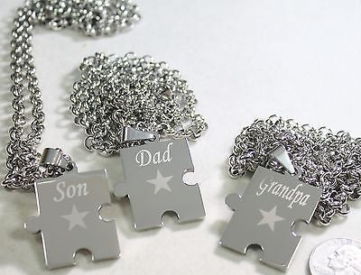 SON DAD GRANDPA PUZZLE PIECE SOLID STAINLESS STEEL ROLO  CHAIN NECKLACE - Samstagsandmore
