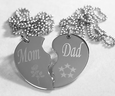 SPLIT HEART MOM DAD  DOG  TAG STAINLESS STEEL  NECKLACE PENDANTS - Samstagsandmore