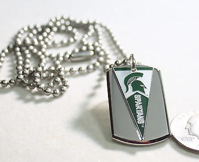 MICHIGAN STATE SPARTANS PENNANT STAINLESS STEEL DOG TAG NECKLACE  3D BALL CHAIN - Samstagsandmore