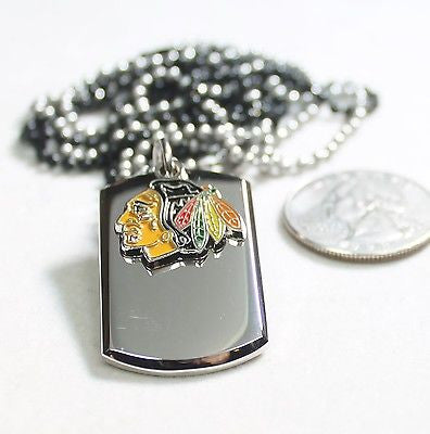 STAINLESS STEEL NHL CHICAGO BLACKHAWKS NECKLACE DOGTAG PENDANT ENGRAVE - Samstagsandmore