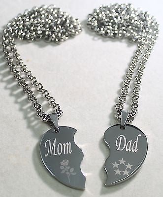 SOLID STAINLESS STEEL MOM DAD SPLIT HEART NECKLACES LOVE FREE ENGRAVING - Samstagsandmore