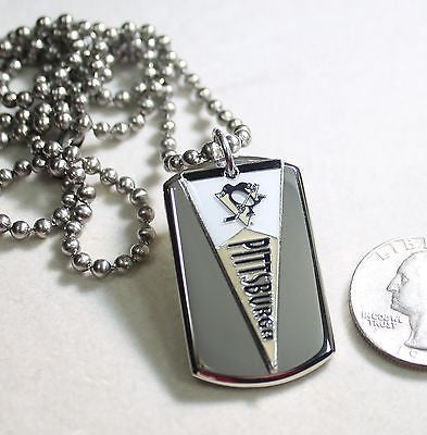 Pittsburgh Penguins NHL pennant stainless steel dog tag necklace 3D ball chain - Samstagsandmore