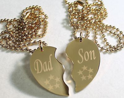 GOLD TONE IPG PERSONALIZED SPLIT HEART DAD SON NECKLACE SET STAINLESS STEEL - Samstagsandmore