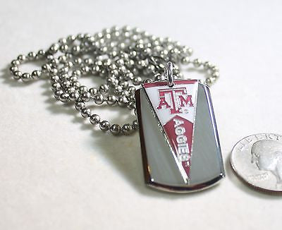 TEXAS ATM AGGIES PENNANT STAINLESS STEEL DOG TAG NECKLACE  3D BALL CHAIN - Samstagsandmore