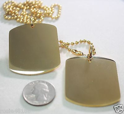 GOLD IPG PLATED PENDANT 2 X LARGE  DOG TAG SOLID  STAINLESS STEEL MILITARY STYLE - Samstagsandmore