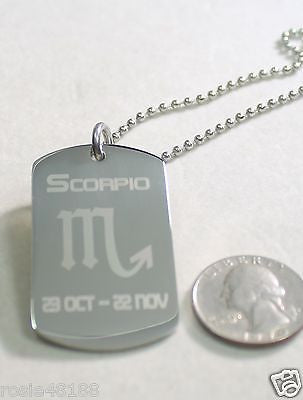 SCORPIO ZODIAC SIGN TRAITS DOG TAG NECKLACE PENDANT STAINLESS STEEL - Samstagsandmore