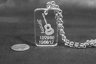 SAND BLASTED PERSONALIZE GUITAR CRYSTAL DOG TAG NECKLACE MEMORIAL GIFT - Samstagsandmore